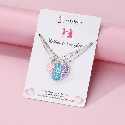 Lot de 3 Colliers Coeur Aimanté - Mère Filles - Famille Parents Enfant Maman Soeur Filles - Pendentif Coeur Aimanté