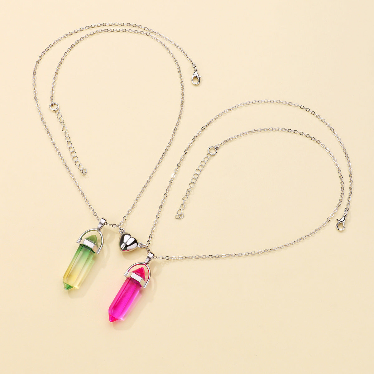 Lot de 2 Colliers D'amitié - Tube - BFF - Best Friends Forever - Pendentif Aimanté Coeur - Amoureux Couple Amitié