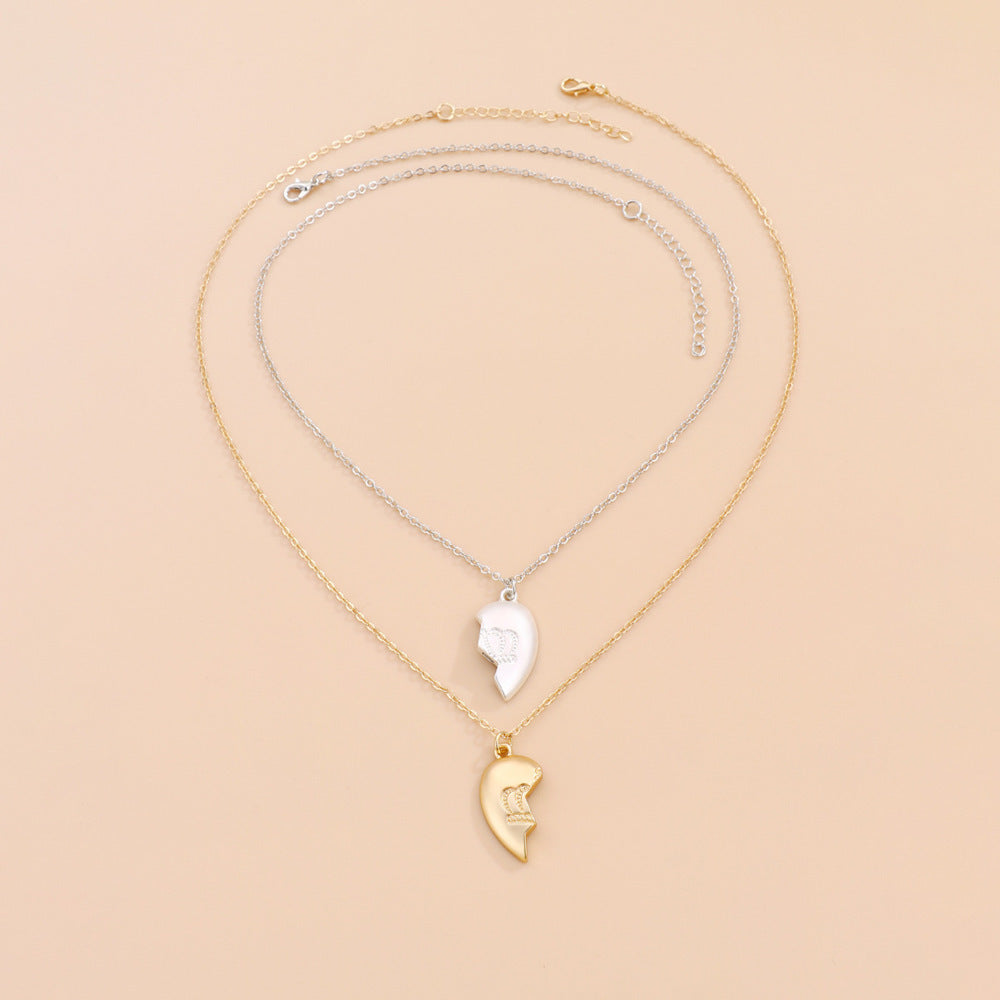 Lot de 2 Colliers D'amitié - Coeur Couronne - BFF - Best Friends Forever - Fantaisie - Pendentif et Chaine Argenté et Doré - Amitié