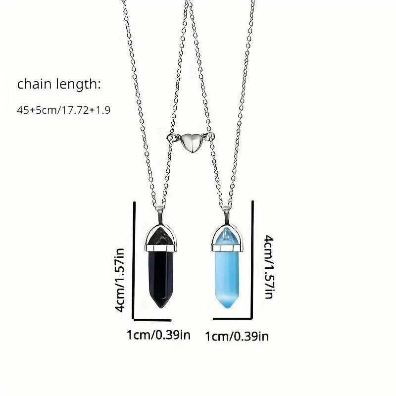Set of 2 Friendship Necklaces Chains - Hip Hop Astronaut - BFF Best Friends Forever - Fantasy - Heart Magnetic Pendant - Lovers Couple