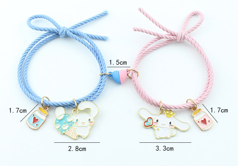 CHILD - Set of 2 Best Friends Elastic Cord Friendship Bracelets - BFF Best Friends Forever - Fancy - Magnetic Pendant