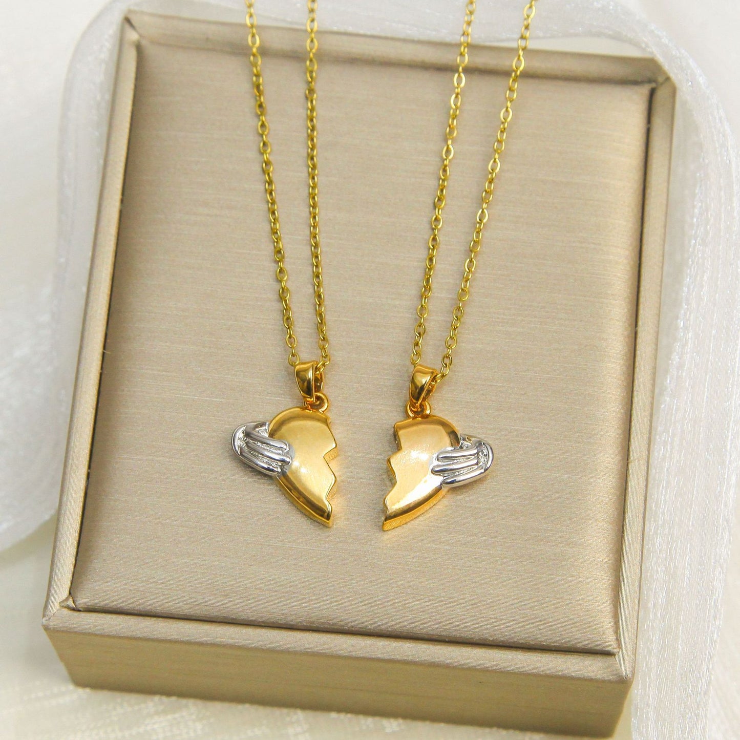 Lot de 2 Colliers D'amitié Avec Carte - Coeur - BFF - Pendentif Aimanté - Colliers à partager - Acier Inoxydable