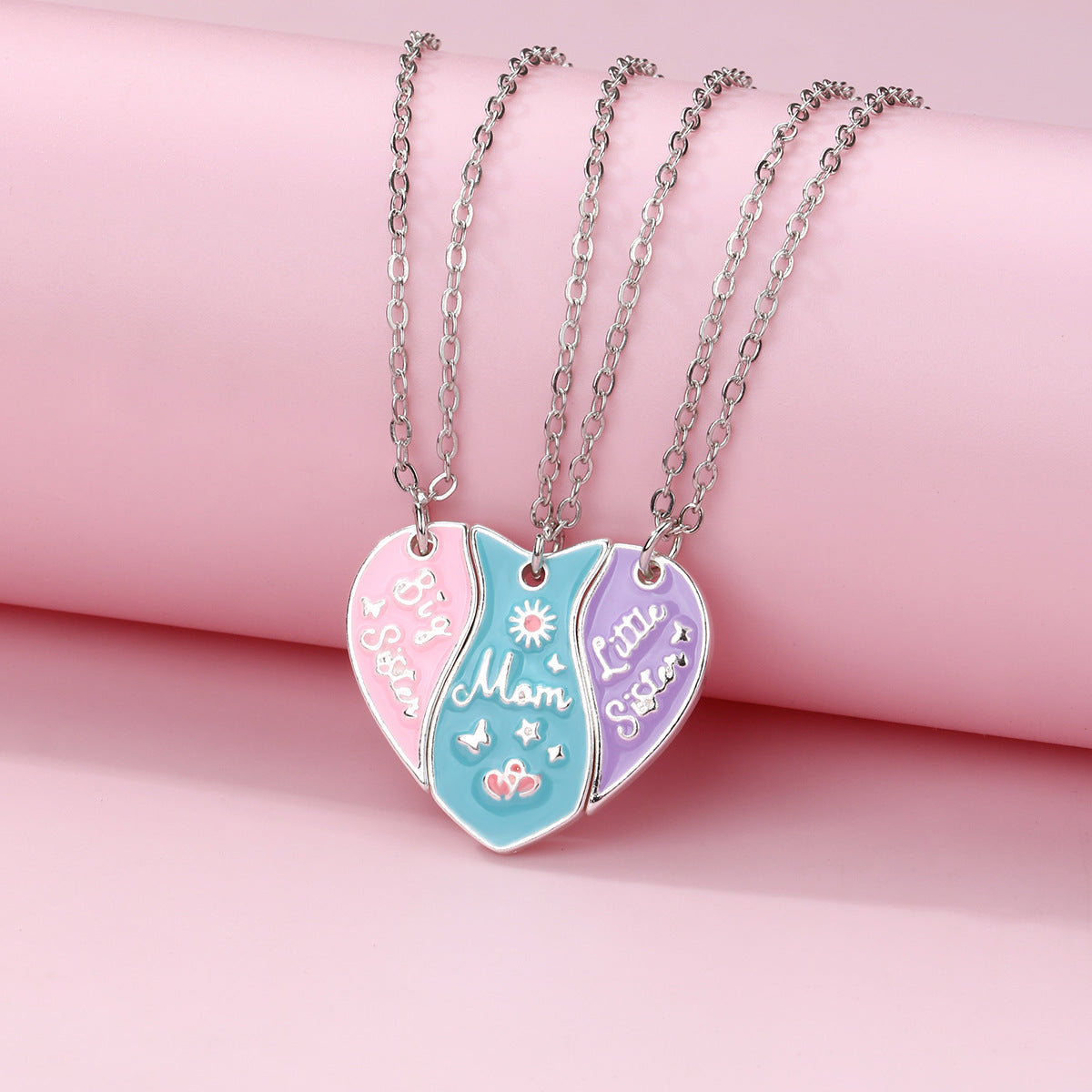 Lot de 3 Colliers Coeur Aimanté - Mère Filles - Famille Parents Enfant Maman Soeur Filles - Pendentif Coeur Aimanté