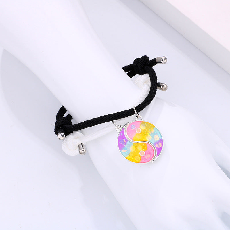 Lot de 2 Bracelets D'amitié Cordon Réglable - Ying Yang Multicouleurs Aimanté - BFF - Best Friends Forever - Amoureux Couple Amitié