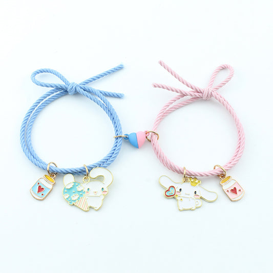 Lot de 2 Bracelets D'amitié Cordon Elastique - Dessin Animé - Best Friends - BFF - Best Friends Forever - Amitié - Pendentif Coeur Aimanté