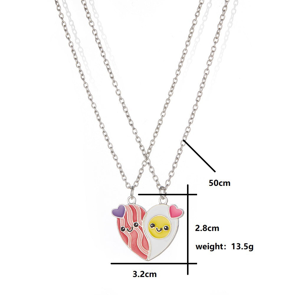 Lot de 2 Colliers D'amitié Aimanté - Coeur Ou Bacon Oeuf - BFF - Best Friends Forever - Amoureux Meilleurs Amis Couple Amitié