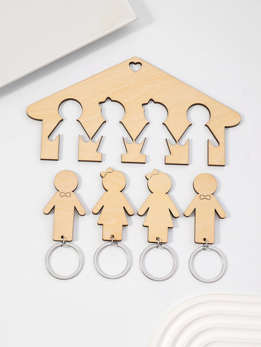 Porte Clés - Bois - Famille - A Partager - Pendentif Sac - Couple Maison Animaux