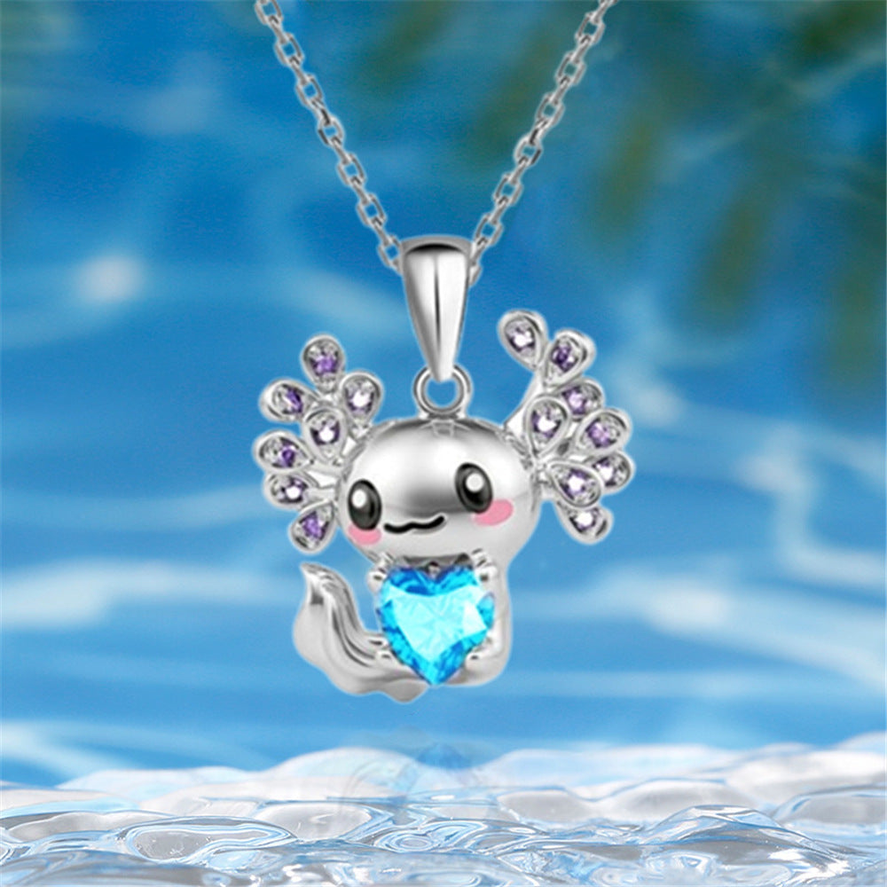 Collier Pendentif - Chat Lapin Axolotl - Strass Zircon - Pendentif - Fantaisie - Alliage Argenté