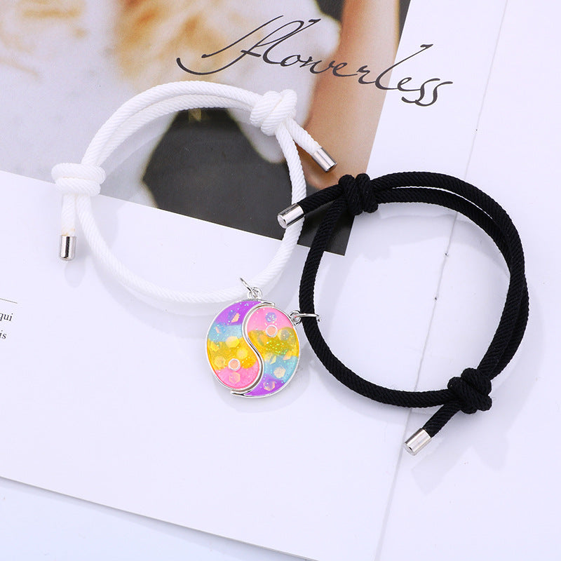 Lot de 2 Bracelets D'amitié Cordon Réglable - Ying Yang Multicouleurs Aimanté - BFF - Best Friends Forever - Amoureux Couple Amitié