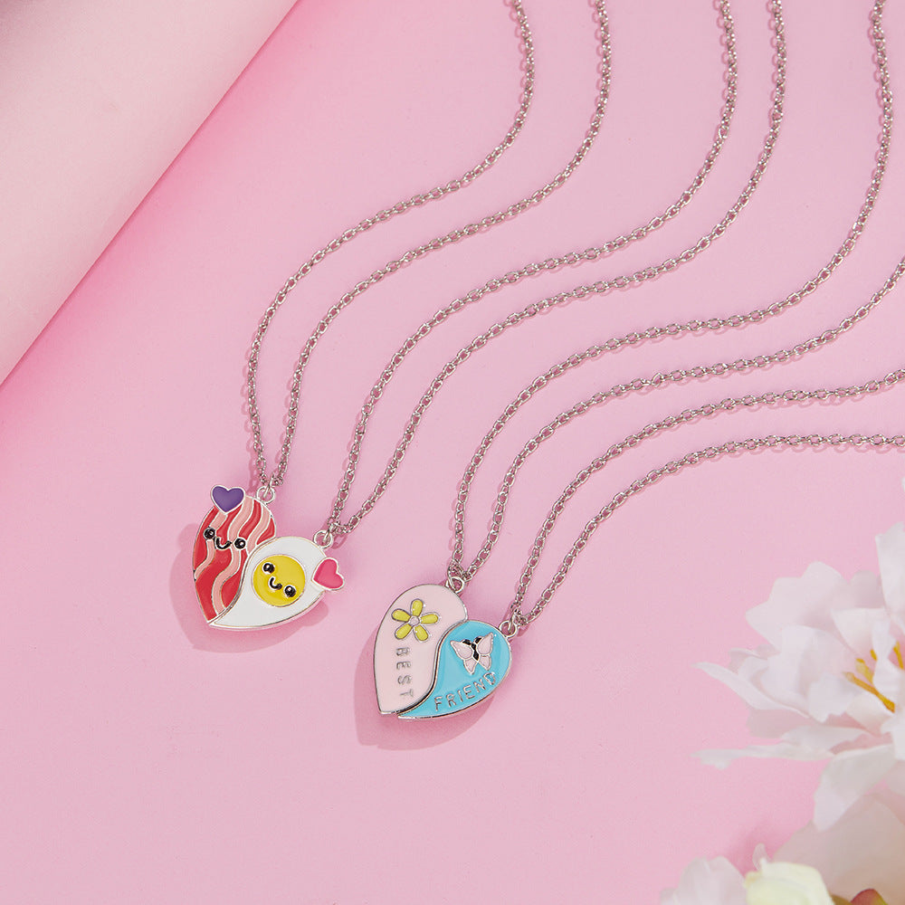 Lot de 2 Colliers D'amitié Aimanté - Coeur Ou Bacon Oeuf - BFF - Best Friends Forever - Amoureux Meilleurs Amis Couple Amitié