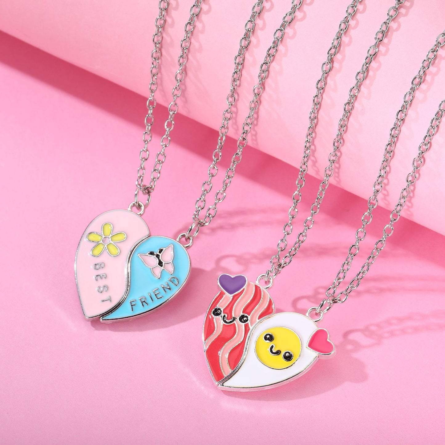 Lot de 2 Colliers D'amitié Aimanté - Coeur Ou Bacon Oeuf - BFF - Best Friends Forever - Amoureux Meilleurs Amis Couple Amitié