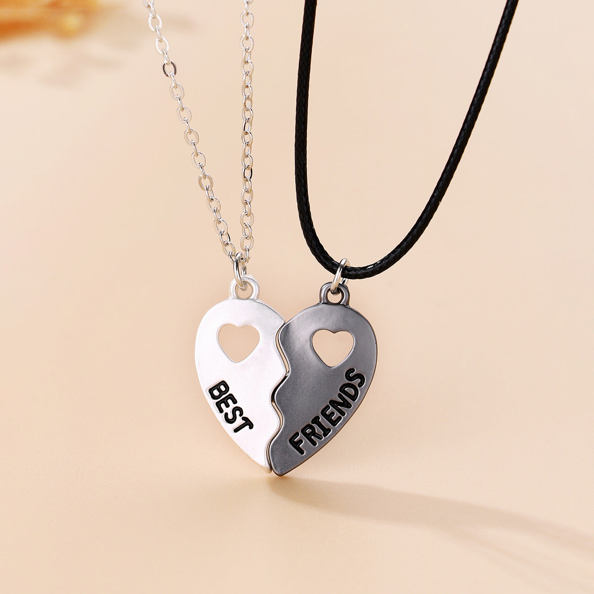 Set of 2 Heart Friendship Necklaces - BFF Best Friends Forever - Fantasy - Silver and Gold Pendant and Chain