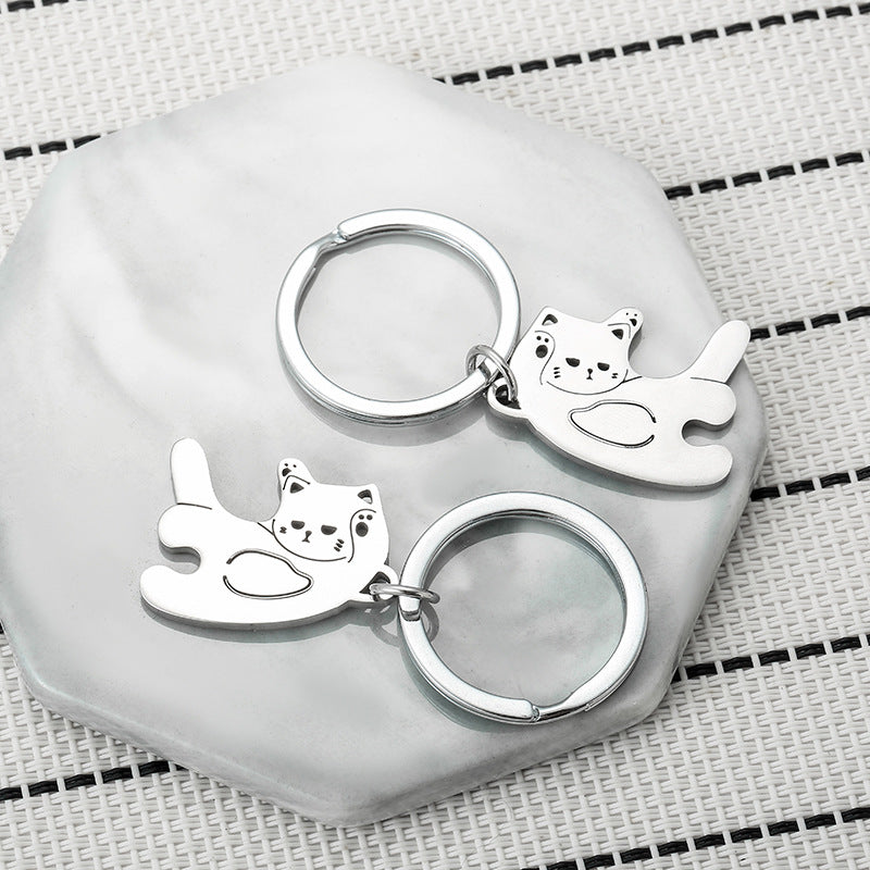 Porte Clés - Mignon Chat - Acier Inoxydable - A Partager - Amoureux - Meilleurs Amis - Pendentif Sac - BFF - Best Friends