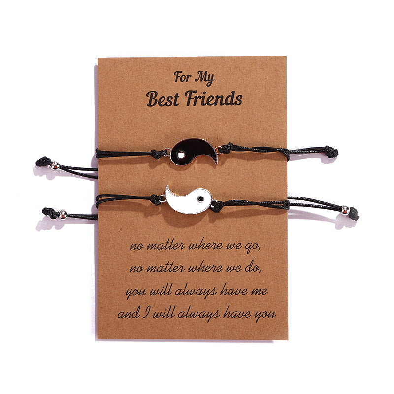 Set of 2 Adjustable Cord Bracelets Best Friends Ying Yang - BFF Best Friends - Fantasy - Magnetic Pendant - Lovers - Couple