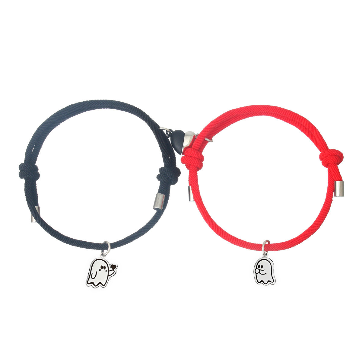 Lot de 2 Bracelets D'amitié Cordon Réglable - Petit Fantome Coeur - BFF - Best Friends Forever - Amitié - Pendentif Aimanté Coeur