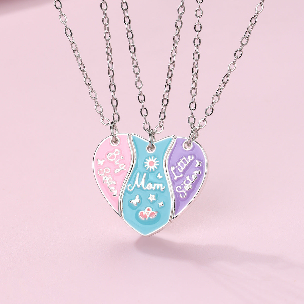 Lot de 3 Colliers Coeur Aimanté - Mère Filles - Famille Parents Enfant Maman Soeur Filles - Pendentif Coeur Aimanté