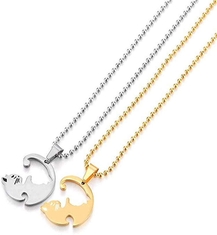 Lot de 2 Colliers D'amitié - Chats Entrelacés - BFF - Best Friends Forever - Amoureux - Couple - Acier Inoxydable - Amoureux des Chats