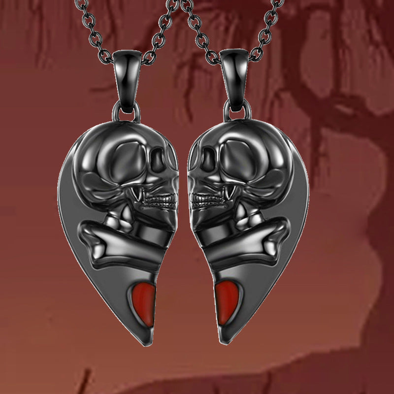 Lot de 2 Colliers D'amitié - Coeur Squelette Crane - BFF - Best Friends Forever - Pendentif Aimanté - Amoureux Couple Amitié