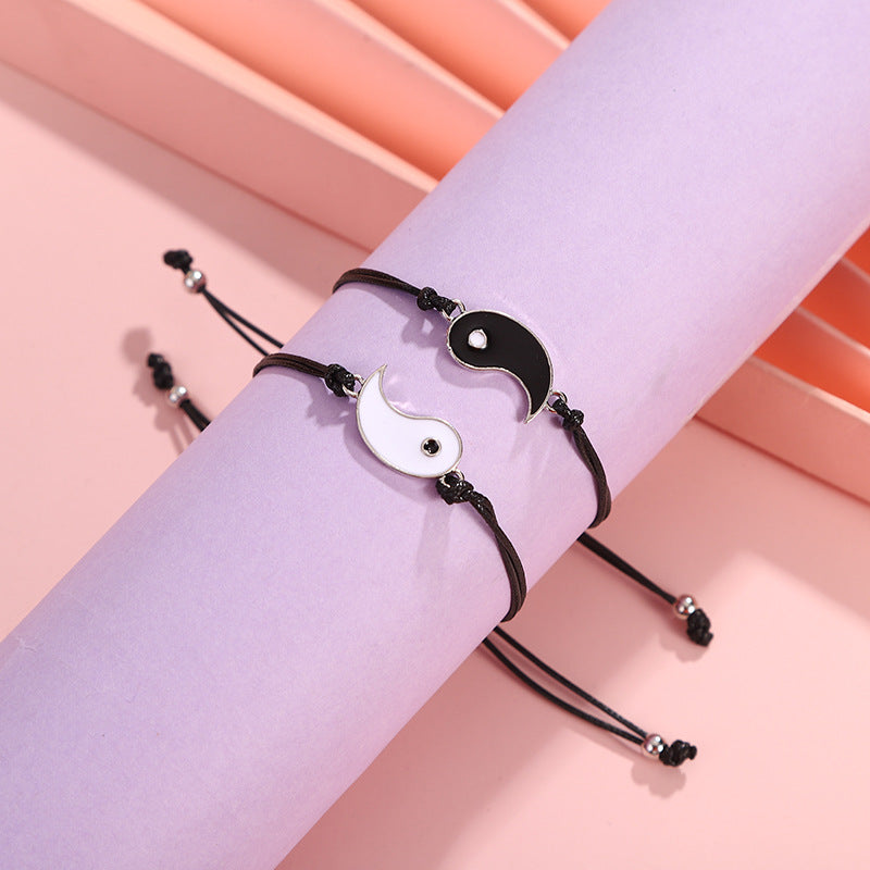 Set of 2 Adjustable Cord Bracelets Best Friends Ying Yang - BFF Best Friends - Fantasy - Magnetic Pendant - Lovers - Couple