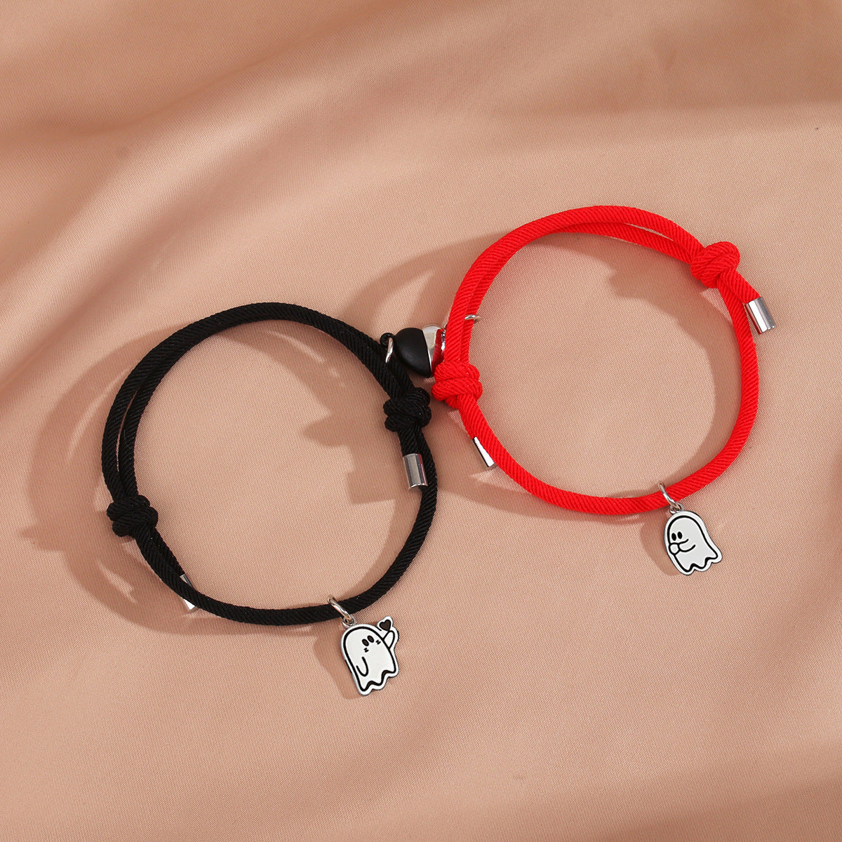 Lot de 2 Bracelets D'amitié Cordon Réglable - Petit Fantome Coeur - BFF - Best Friends Forever - Amitié - Pendentif Aimanté Coeur