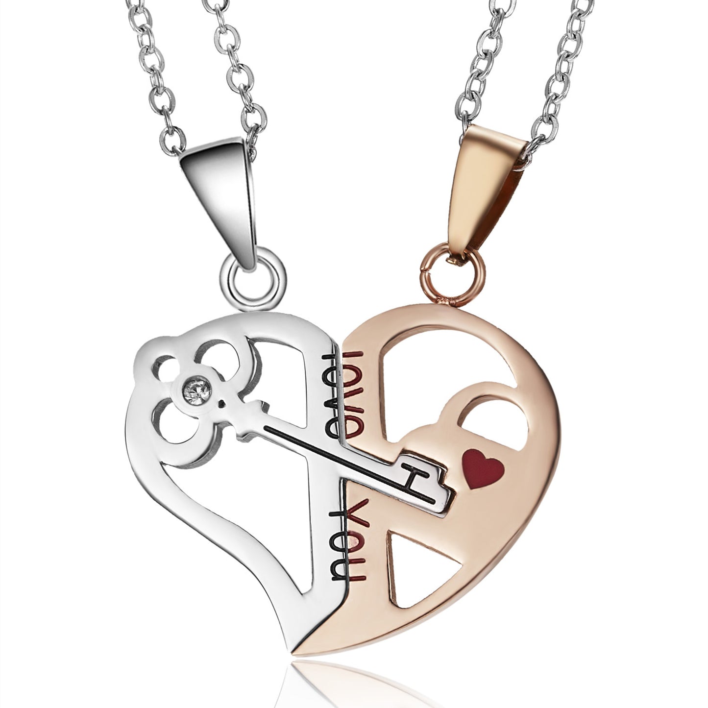Lot de 2 Colliers D'amitié - Coeur et Clé - Love You - BFF - Best Friends Forever - Pendentif - Amoureux Couple Amitié - Acier Inoxydable