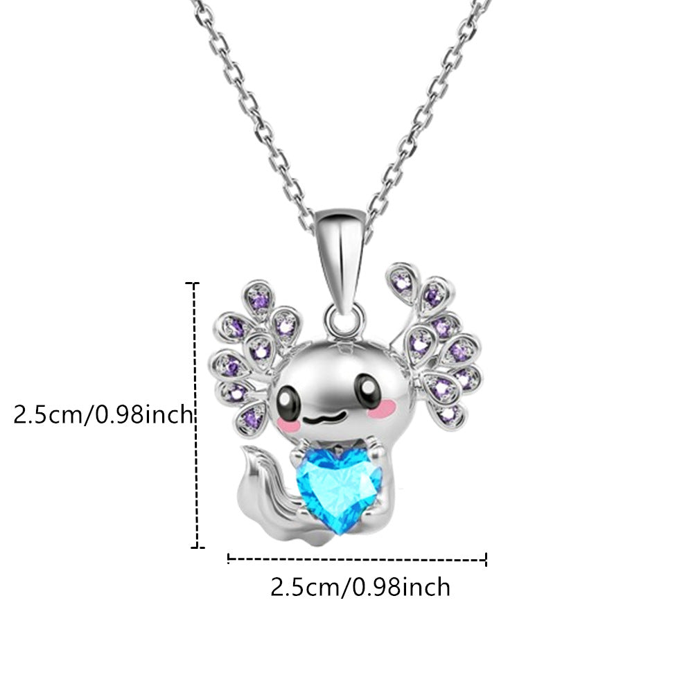 Collier Pendentif - Chat Lapin Axolotl - Strass Zircon - Pendentif - Fantaisie - Alliage Argenté