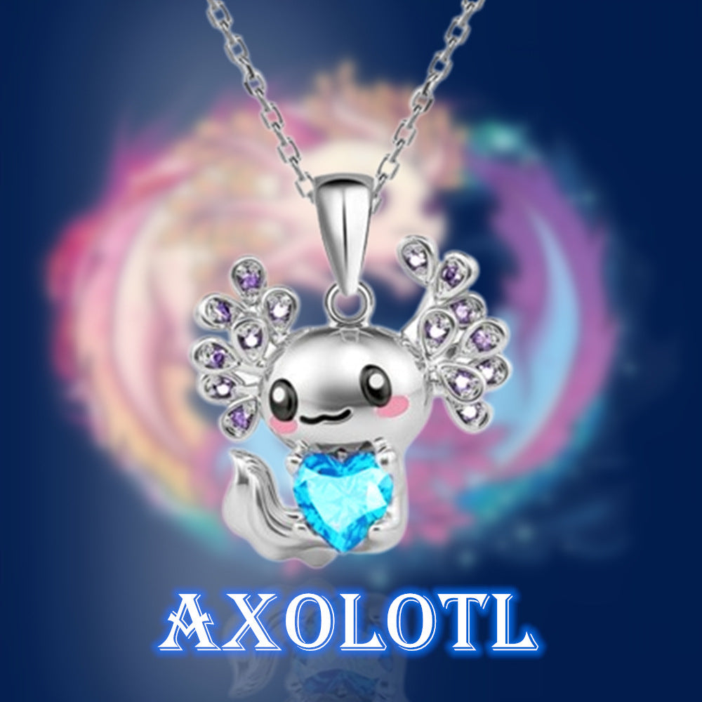 Collier Pendentif - Chat Lapin Axolotl - Strass Zircon - Pendentif - Fantaisie - Alliage Argenté
