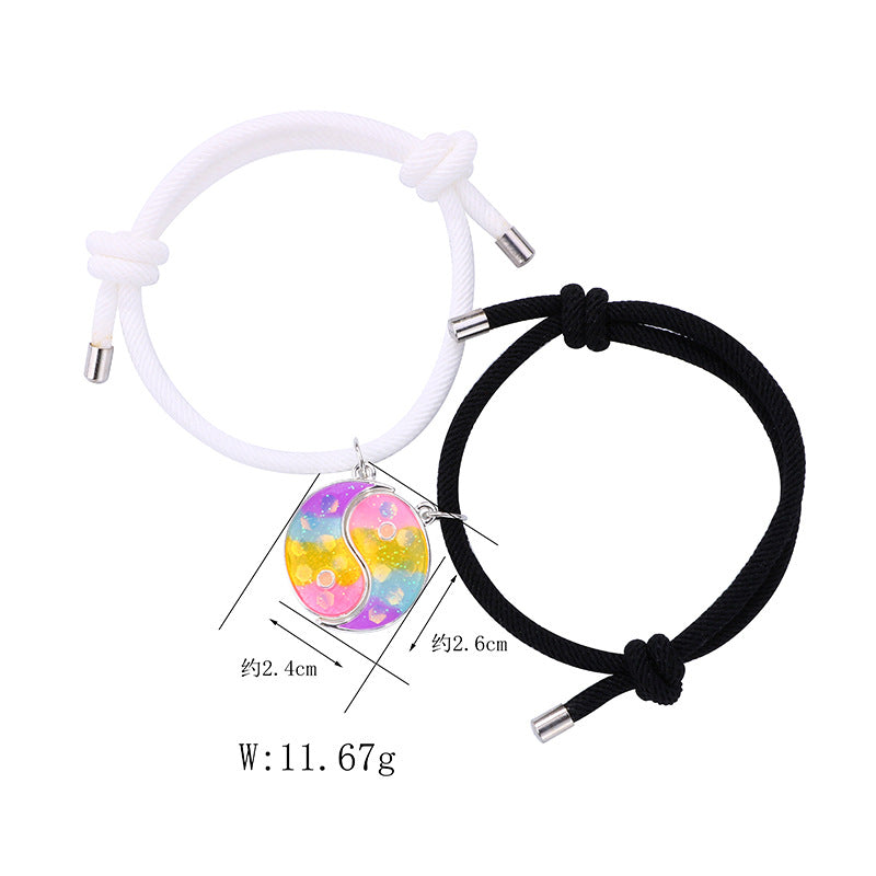 Lot de 2 Bracelets D'amitié Cordon Réglable - Ying Yang Multicouleurs Aimanté - BFF - Best Friends Forever - Amoureux Couple Amitié