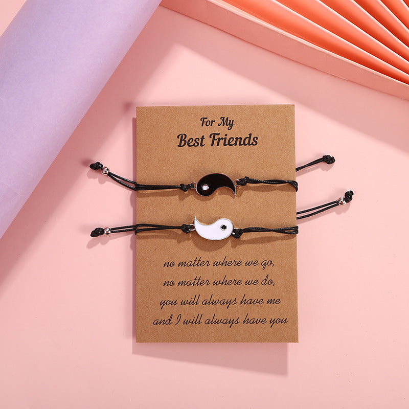 Set of 2 Adjustable Cord Bracelets Best Friends Ying Yang - BFF Best Friends - Fantasy - Magnetic Pendant - Lovers - Couple