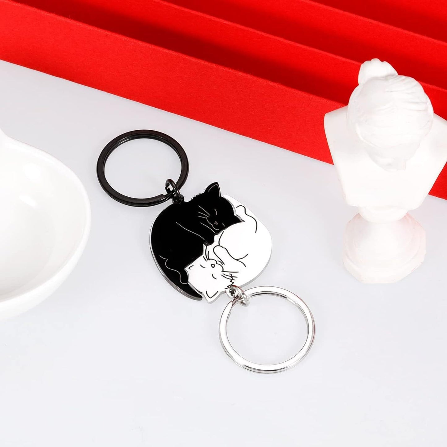 Lot de 2 Porte Clés - Chats Entrelacés - BFF - Best Friends Forever - Amoureux Couple Amitié - Pendentif de Sac