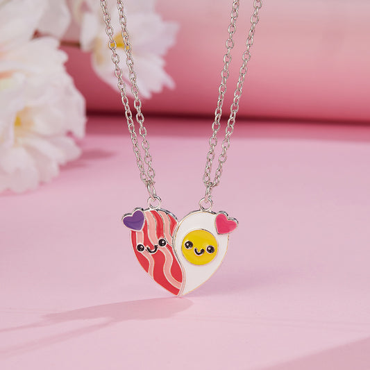 Lot de 2 Colliers ou Bracelets BFF Aimanté - Coeur Bacon Oeuf - Best Friends Forever - Amoureux Meilleurs Amis Couple Amitié