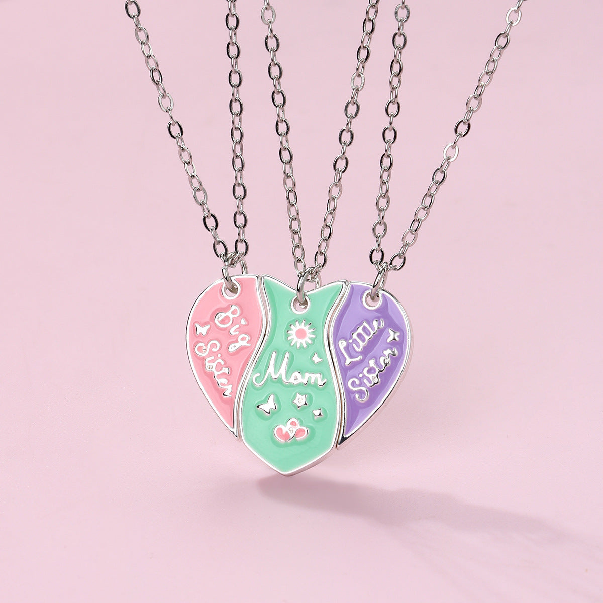Lot de 3 Colliers Coeur Aimanté - Mère Filles - Famille Parents Enfant Maman Soeur Filles - Pendentif Coeur Aimanté