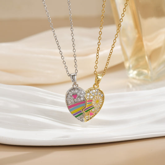 Lot de 2 Colliers D'amitié Aimanté Avec Carte - Coeur - BFF - Best Friends Forever - Arc en Ciel - Amitié - Couple