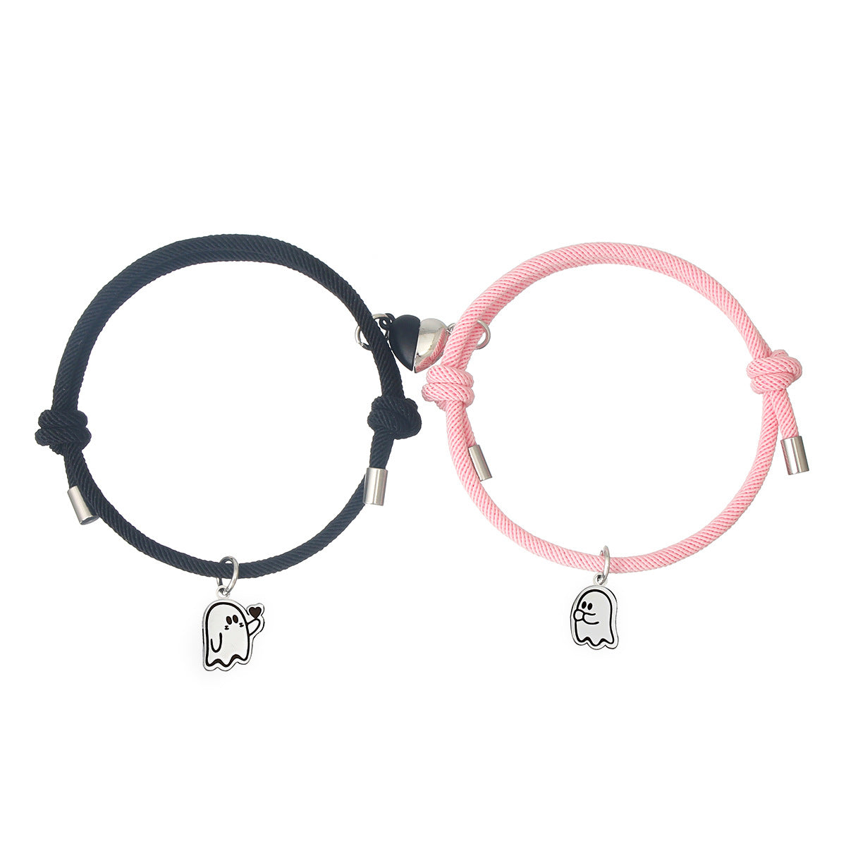 Lot de 2 Bracelets D'amitié Cordon Réglable - Petit Fantome Coeur - BFF - Best Friends Forever - Amitié - Pendentif Aimanté Coeur