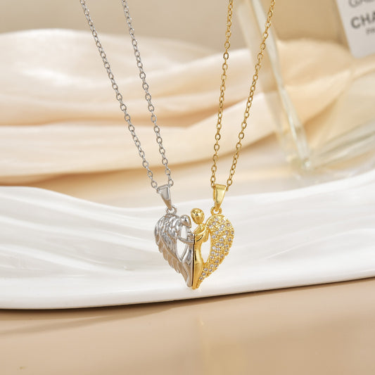 Lot de 2 Colliers D'amitié Avec Carte - Anges Amoureux - BFF - Pendentif Aimanté - Colliers à partager - Acier Inoxydable