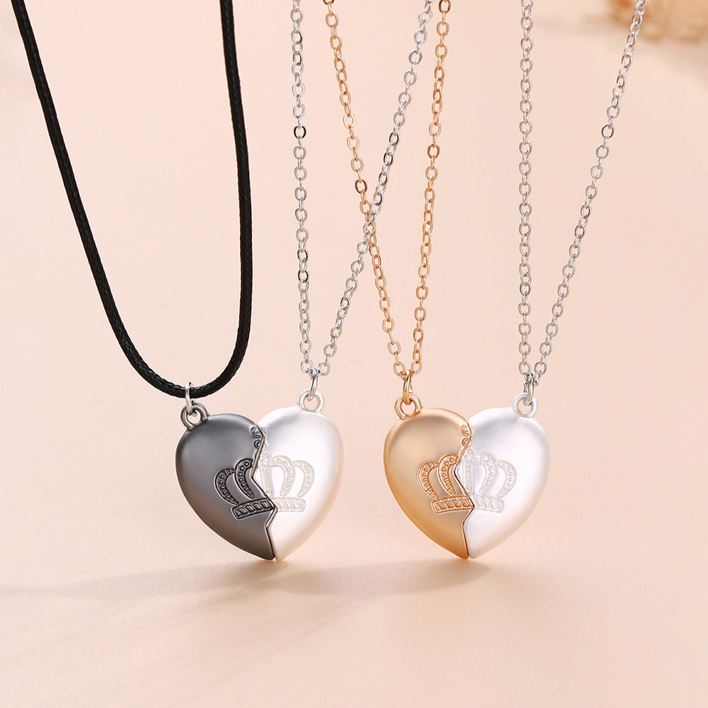 Lot de 2 Colliers D'amitié - Coeur Couronne - BFF - Best Friends Forever - Fantaisie - Pendentif et Chaine Argenté et Doré - Amitié