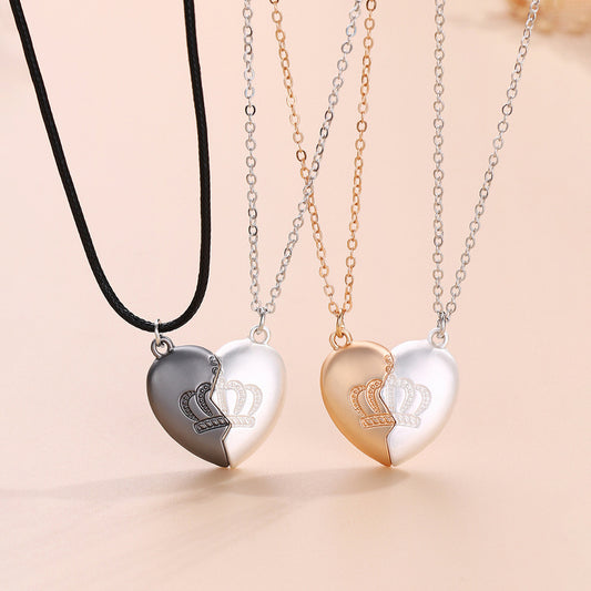 Lot de 2 Colliers D'amitié - Coeur Couronne - BFF - Best Friends Forever - Fantaisie - Pendentif et Chaine Argenté et Doré - Amitié