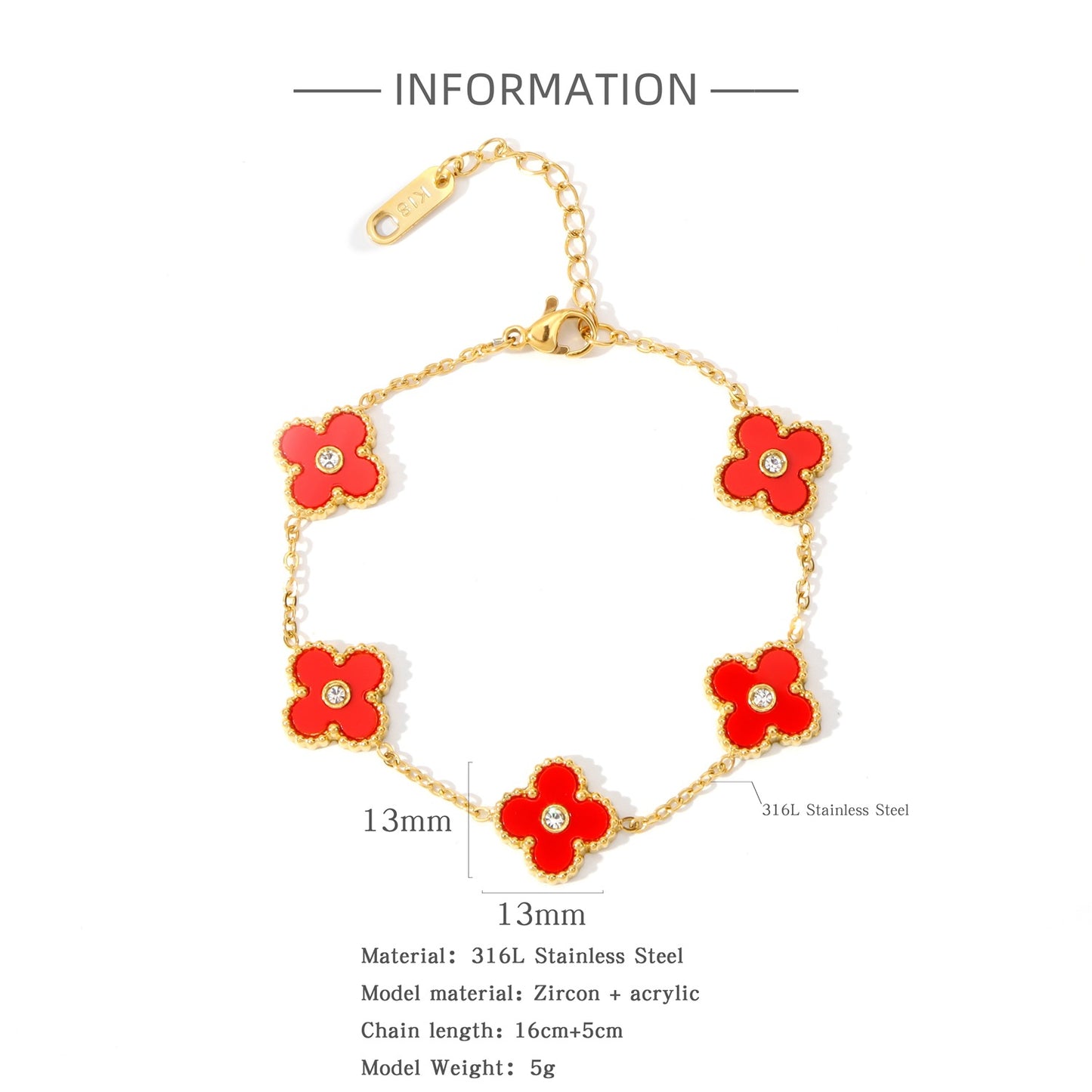 Bracelets Adultes Trèfle 4 feuilles - Mignon - Acier Inoxydable Plaqué Or & Zircon