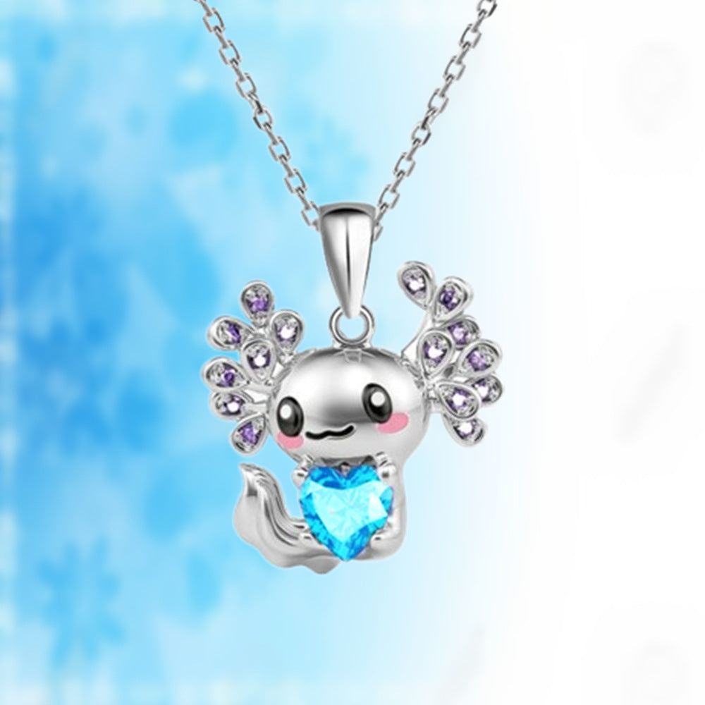 Collier Pendentif - Chat Lapin Axolotl - Strass Zircon - Pendentif - Fantaisie - Alliage Argenté