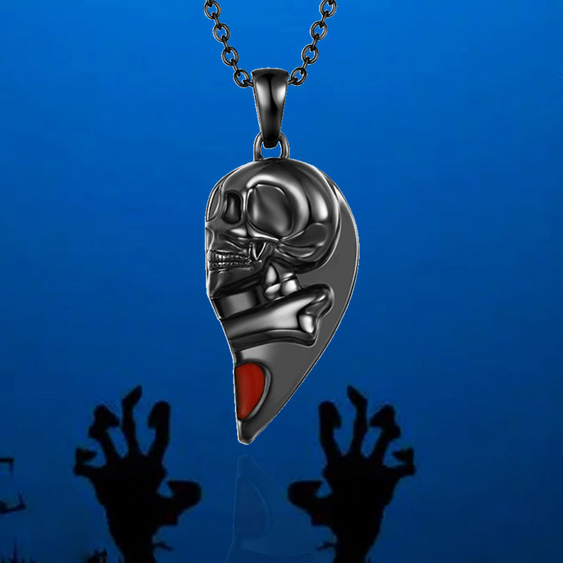 Lot de 2 Colliers D'amitié - Coeur Squelette Crane - BFF - Best Friends Forever - Pendentif Aimanté - Amoureux Couple Amitié