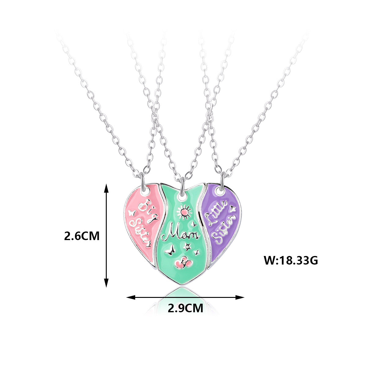 Lot de 3 Colliers Coeur Aimanté - Mère Filles - Famille Parents Enfant Maman Soeur Filles - Pendentif Coeur Aimanté