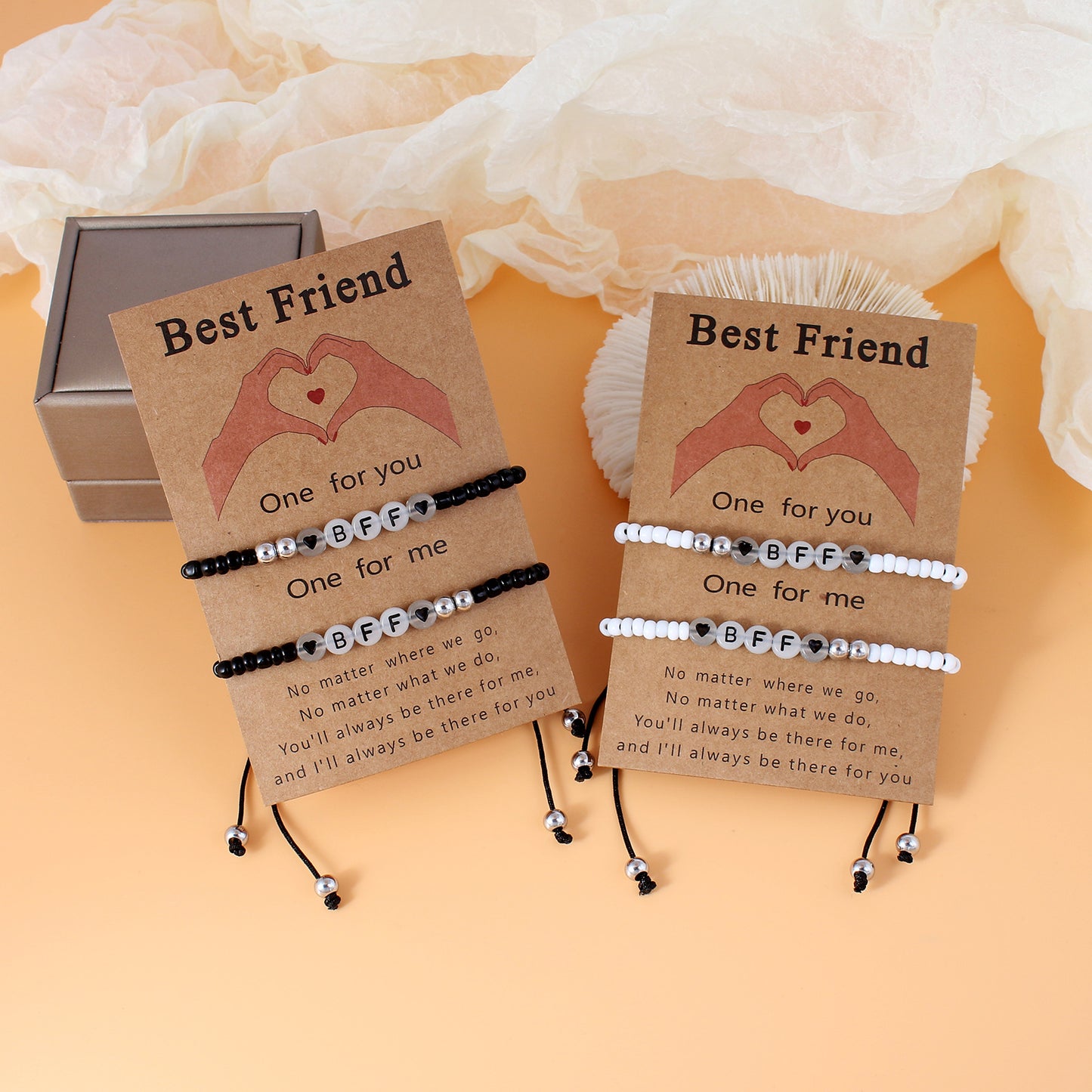 Set of 2 Adjustable Cord Bracelets Best Friends Ying Yang - BFF Best Friends - Fantasy - Magnetic Pendant - Lovers - Couple