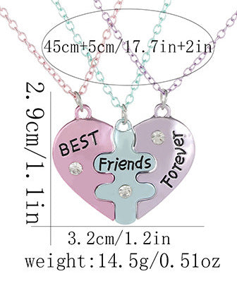 Lot de 3 Colliers D'amitié - Coeurs Puzzle - BFF - Best Friends Forever - Amitié - Pendentif Chaine Argenté