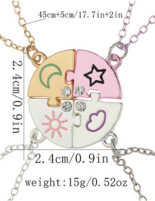 Lot de 4 Colliers D'amitié - Etoile Lune Soleil Nuage - BFF - Best Friends Forever - Pendentif Puzzle Rond - Mignon - Amitié - À Partager