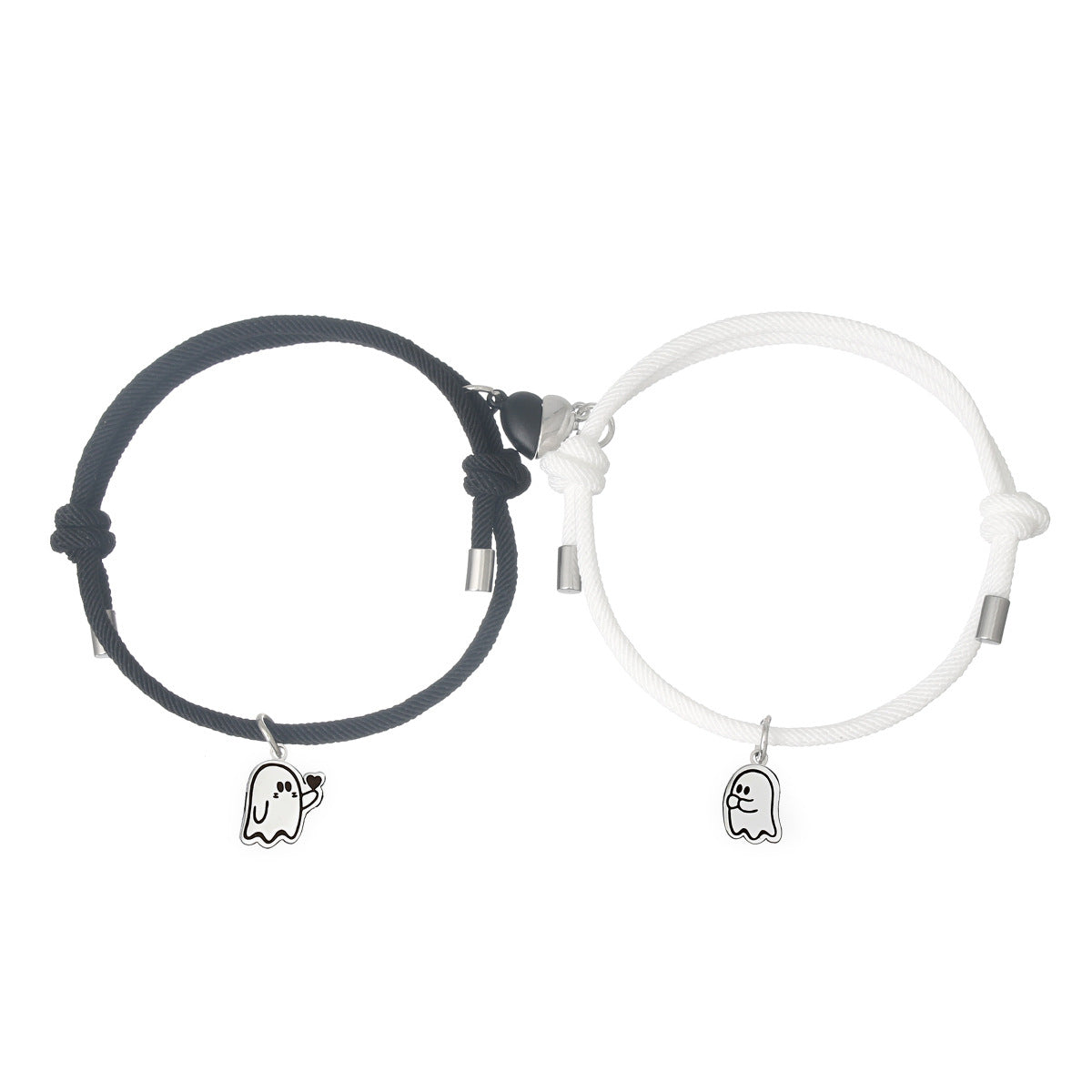 Lot de 2 Bracelets D'amitié Cordon Réglable - Petit Fantome Coeur - BFF - Best Friends Forever - Amitié - Pendentif Aimanté Coeur