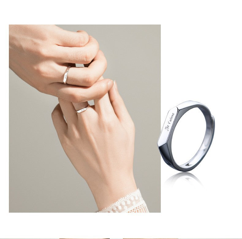 Lot de 2 Anneaux Réglable pour Adultes - Bagues - Je t'aime - Couple Amoureux Amitié Argent Sterling 925