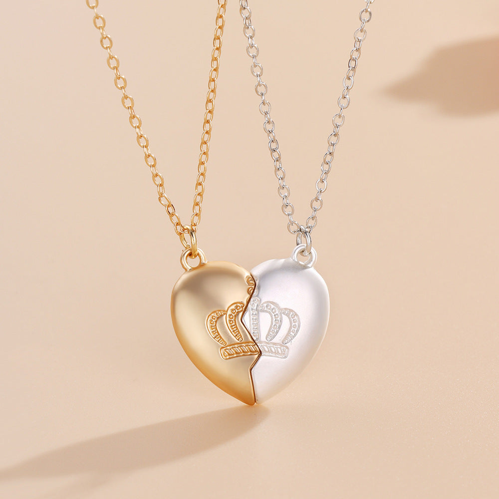 Lot de 2 Colliers D'amitié - Coeur Couronne - BFF - Best Friends Forever - Fantaisie - Pendentif et Chaine Argenté et Doré - Amitié