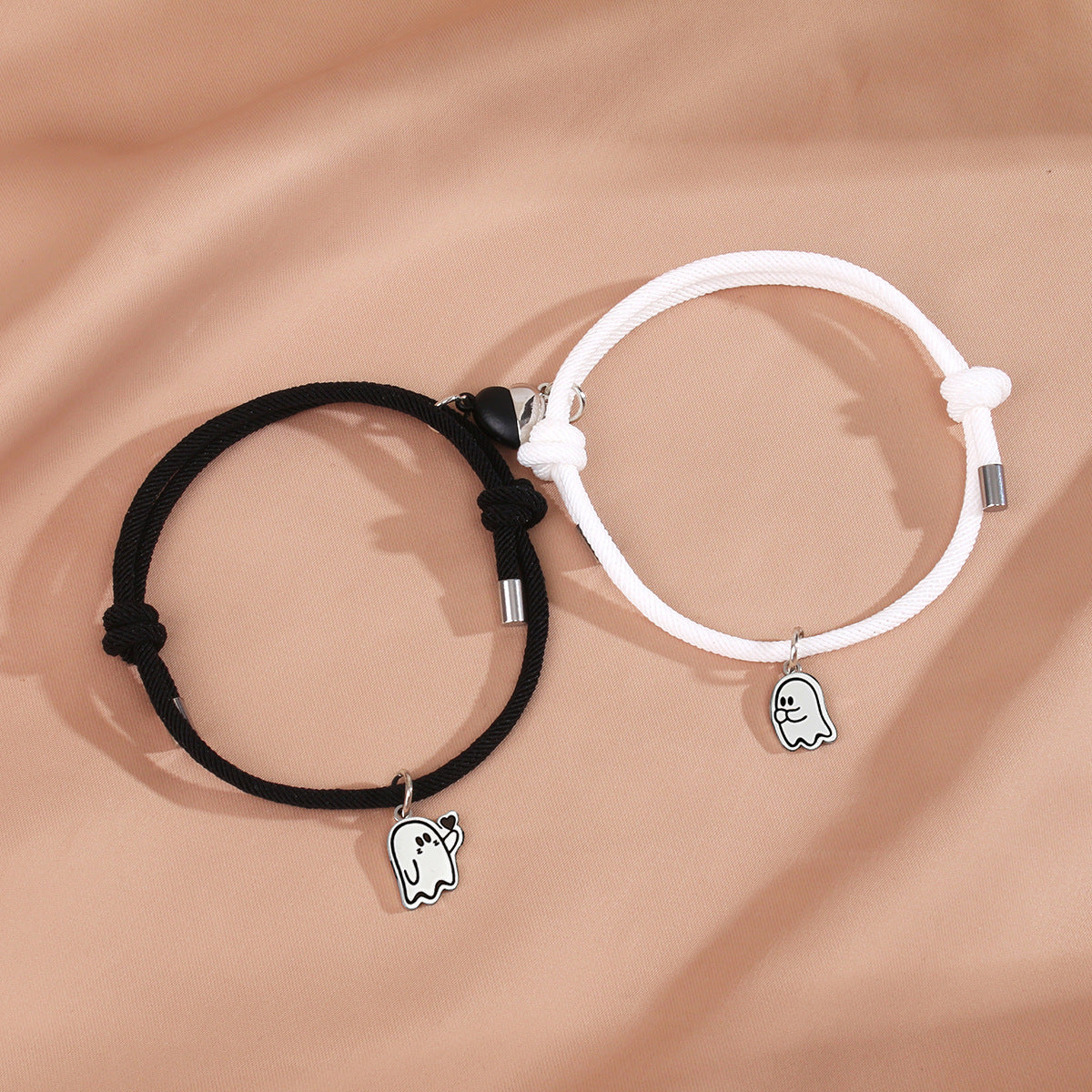 Lot de 2 Bracelets D'amitié Cordon Réglable - Petit Fantome Coeur - BFF - Best Friends Forever - Amitié - Pendentif Aimanté Coeur