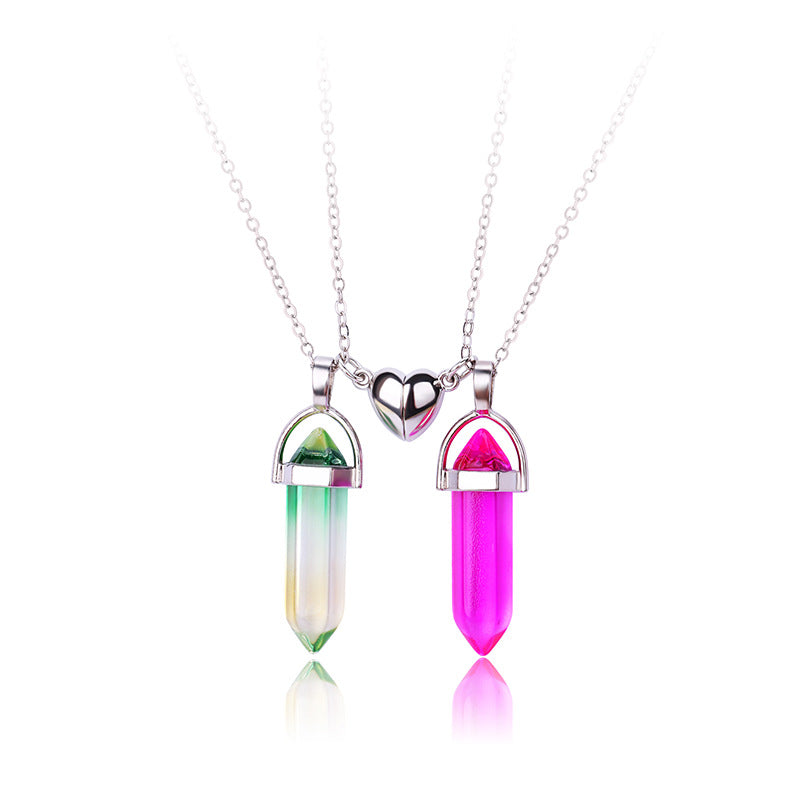 Lot de 2 Colliers D'amitié - Tube - BFF - Best Friends Forever - Pendentif Aimanté Coeur - Amoureux Couple Amitié