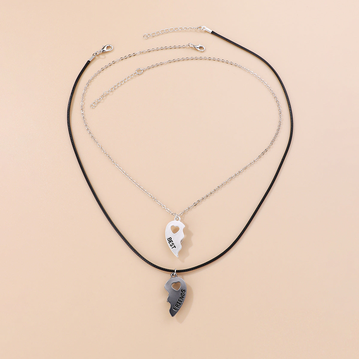 Set of 2 Heart Friendship Necklaces - BFF Best Friends Forever - Fantasy - Silver and Gold Pendant and Chain